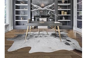 Guyi Rare Large Cowhide Rug 8X6 ft Neutral Grey White Cow Hide Rug Cow Rugs for Living Room Bedroom Home Office Modern Area Rug Animal Print Rug Carpet