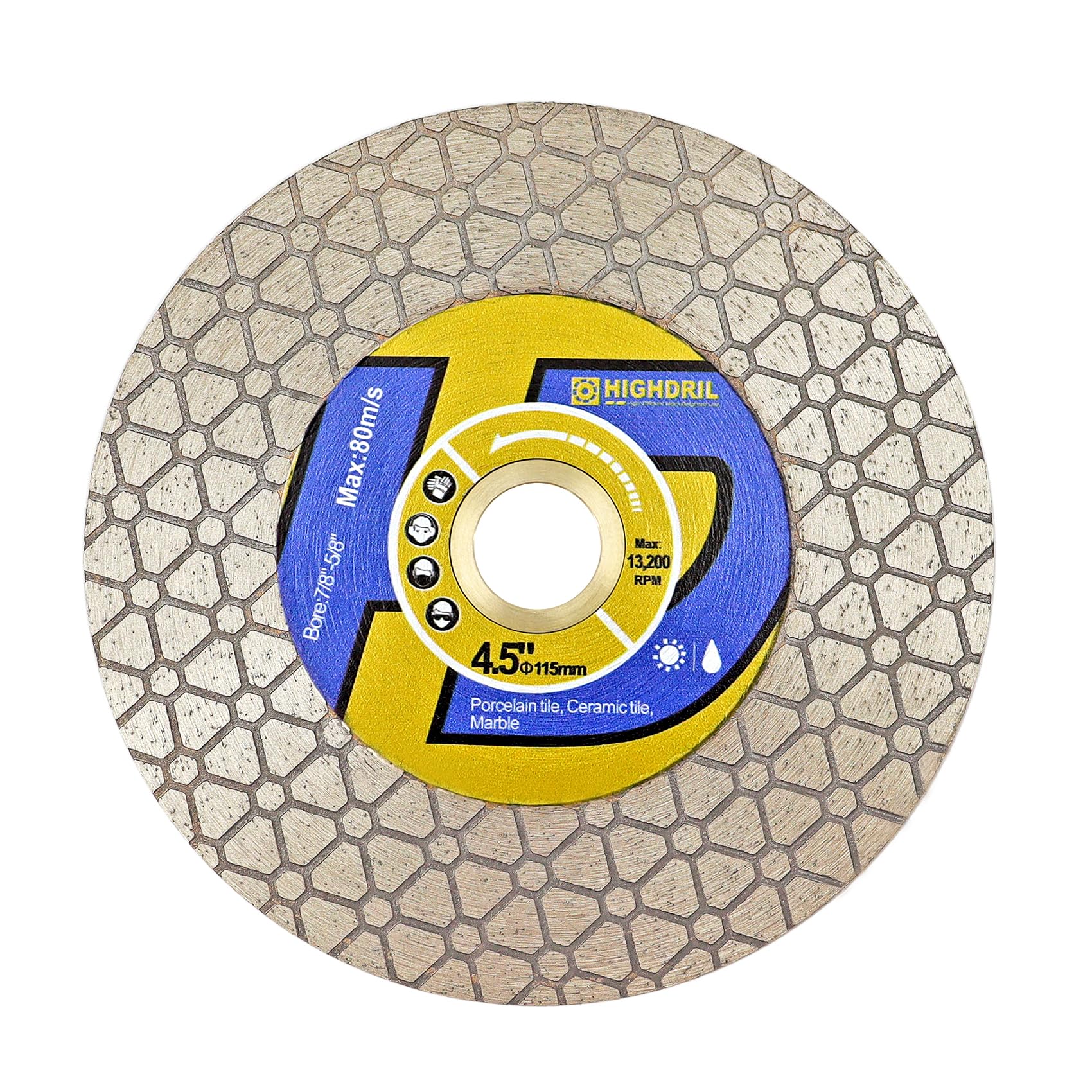 HIGHDRIL Diamond Saw Blade - 115MM /4.5inch Diamond Tile Cutting Blade for Ceramic Porcelain Tile Marble Granite Quartz Dekton Artificial Stone