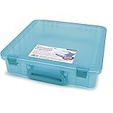 Darice 2025-401 Polypropylene Stackable Craft Paper Storage Organizer with Handle, 14 by 14-Inch, Transparent Teal