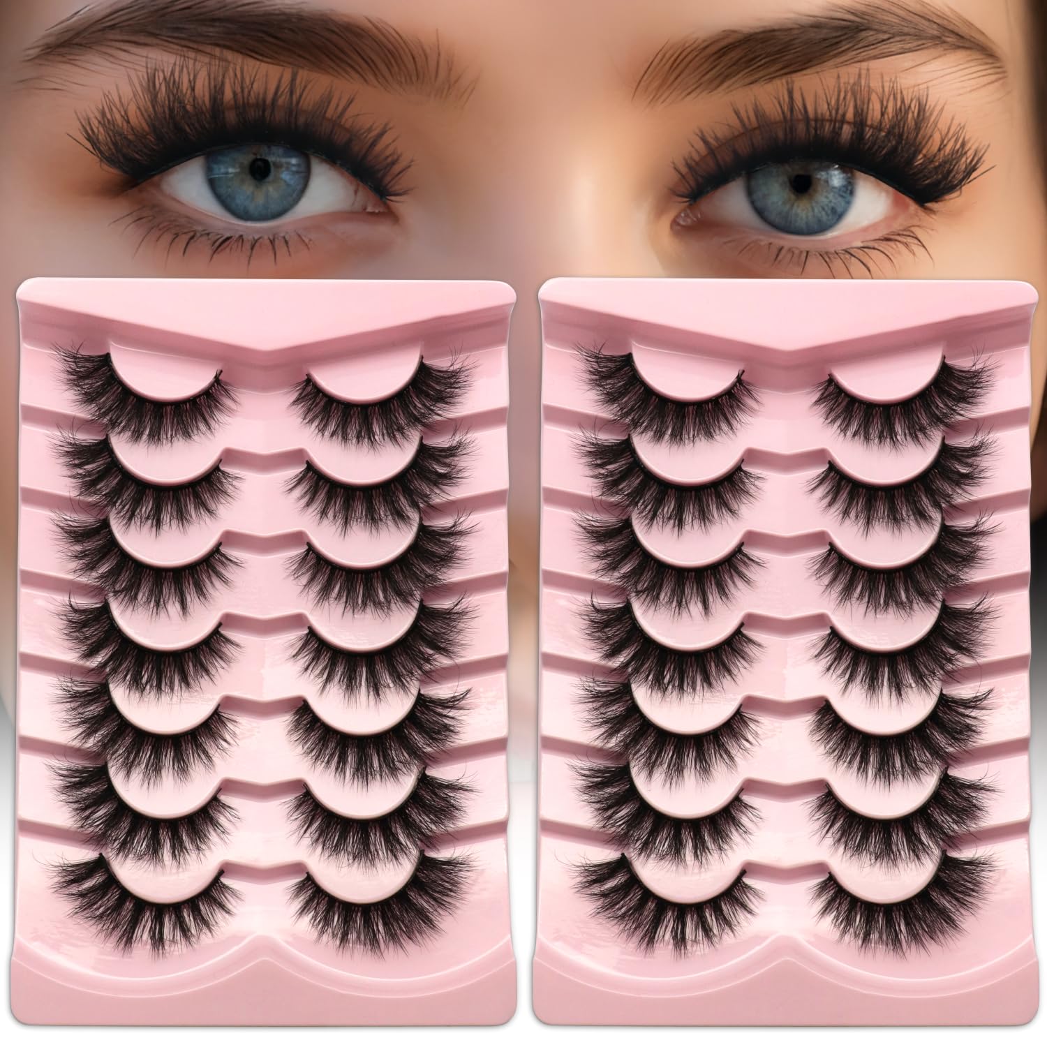 Photo 1 of BTLLSSH 14Pairs Wispy Mink Lashes Fluffy Eyelashes Natural Look 5D Volume Fake Eyelashes 2Pack 3D1004-7