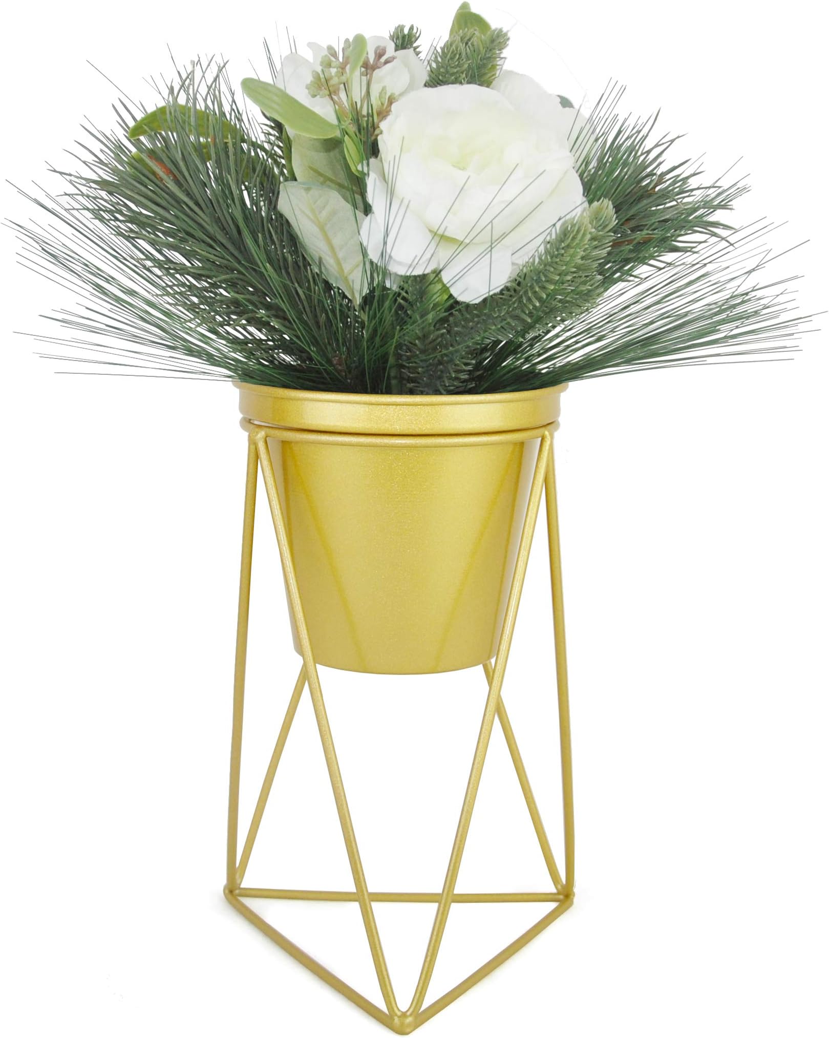 FSyueyun Plant Flower Pot Iron Planters,Modern with Drain Hole Planter and Plant Stand Set,Suitable for Tabletop/Floor Decoration (Medium)
