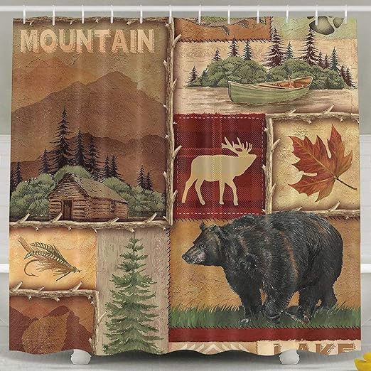 Amazon Com Joocar Farmhouse Shower Curtain Maple Leaf Bear Moose