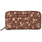 Bella Taylor Slim Card Wallet for Women | Quilted Cotton Fabric Zip Around Credit Card Wallet with RFID Protection | Burgundy Floral