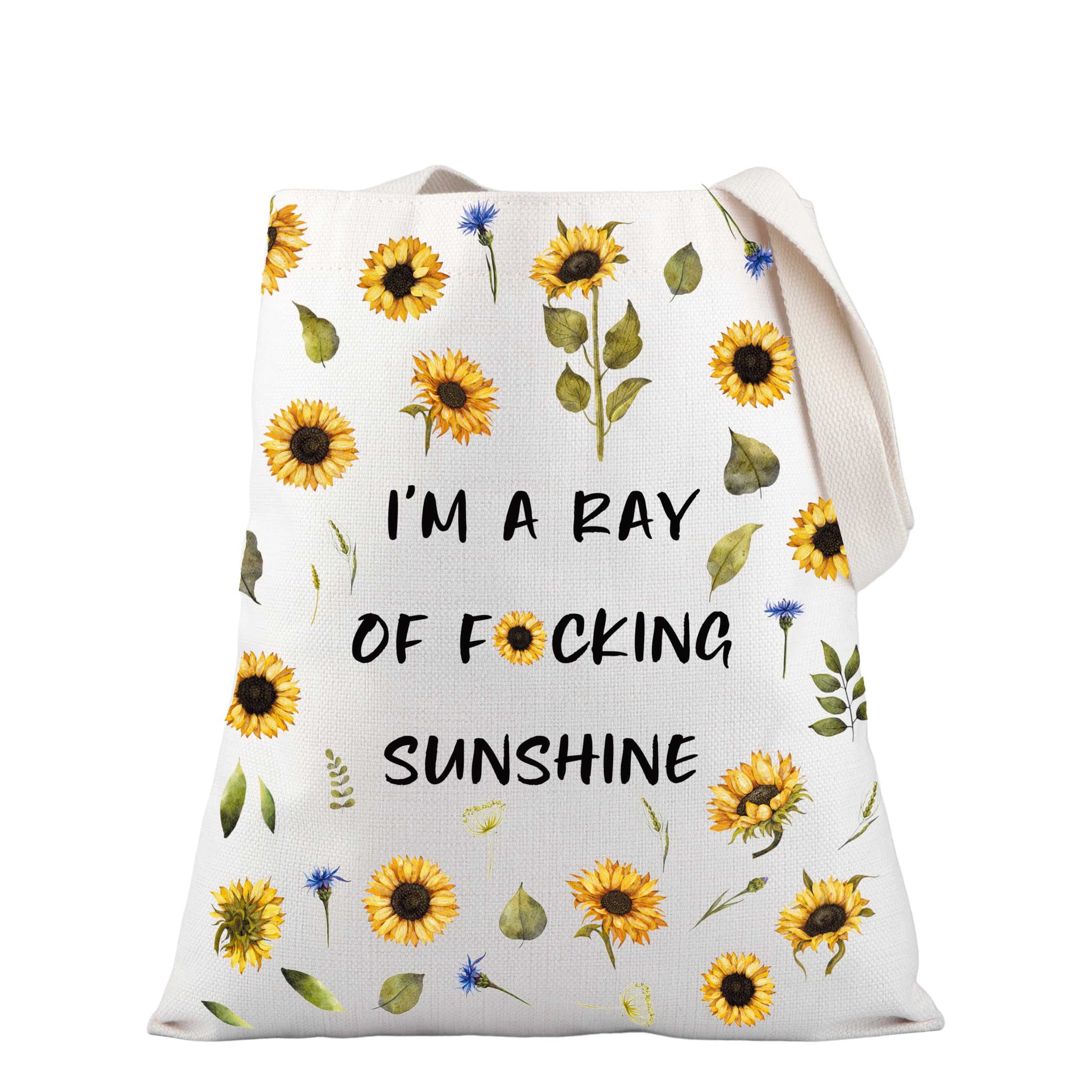 PLITI Funny Sunflower Tote Bag Sunflower Lover Gift I'm A Ray Of Fu-cking Sunshine Sarcastic Quote Shoulder Bag (Ray Sunshine TGU)