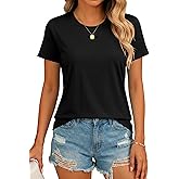 SMENG Women's Short Sleeve Cotton Blend Shirt Basic Crewneck Solid Color Tee Casual Fit T-Shirt UPF 50+ Workout Tops