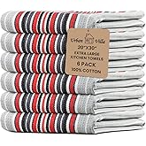 Urban Villa Kitchen Towels Waffle Stripes Dish Towels for Kitchen Grey Color Set of 6 Kitchen Towels Highly Absorbent Cotton Over Sized 20X30 in with Mitered Corners Kitchen Hand Tea Towels