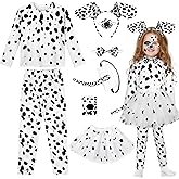 SOMSOC 8 Pcs 100 Days of School Dalmatian Costume Girls, 101 Days Kids Dog Cotusme Dalmatian Shirt Tail Tutu Pant Accessories