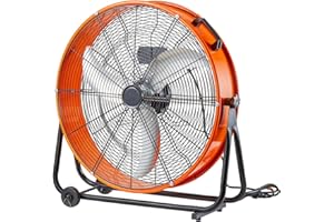 24-Inch High Velocity Industrial Drum Fan, Heavy-Duty 3-Speed Floor Fan with 360° Adjustable Tilt for Commercial Use in Wareh