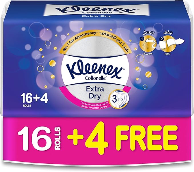 Kleenex Toilet Paper Extra Dry Pack of 20 Tissue Rolls, 160 Sheets x