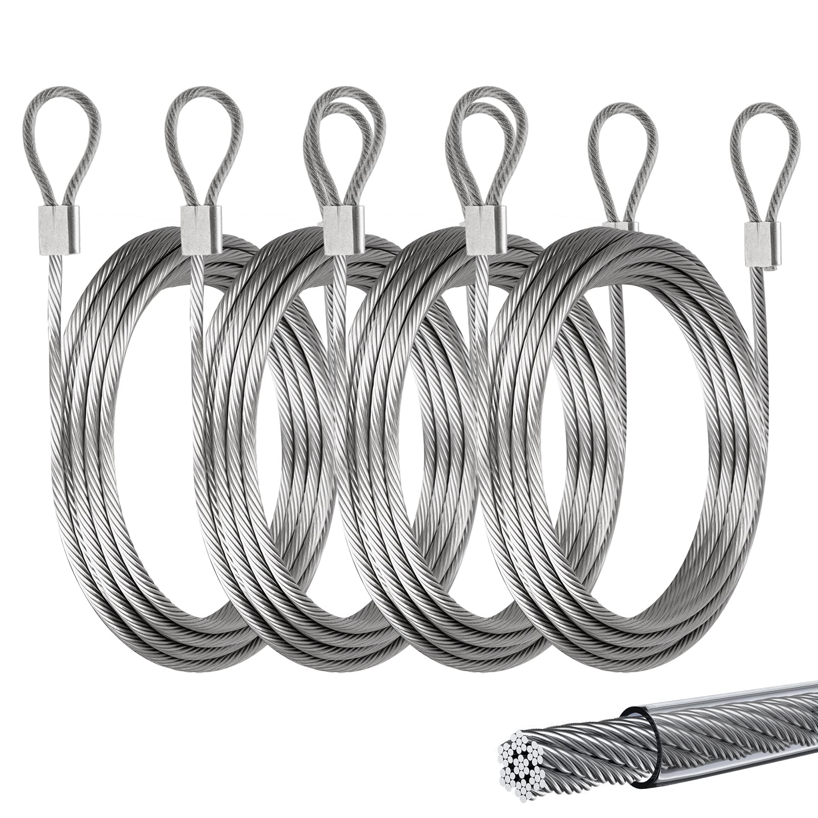 Photo 1 of 4 * 12ft Stainless Steel Cable, 1/8" Wire Rope, 7x7 Strands Stainless Steel Wire for Triangle, Rectangle and Square Sun Shade Sail Fixing, Outdoor Lights String