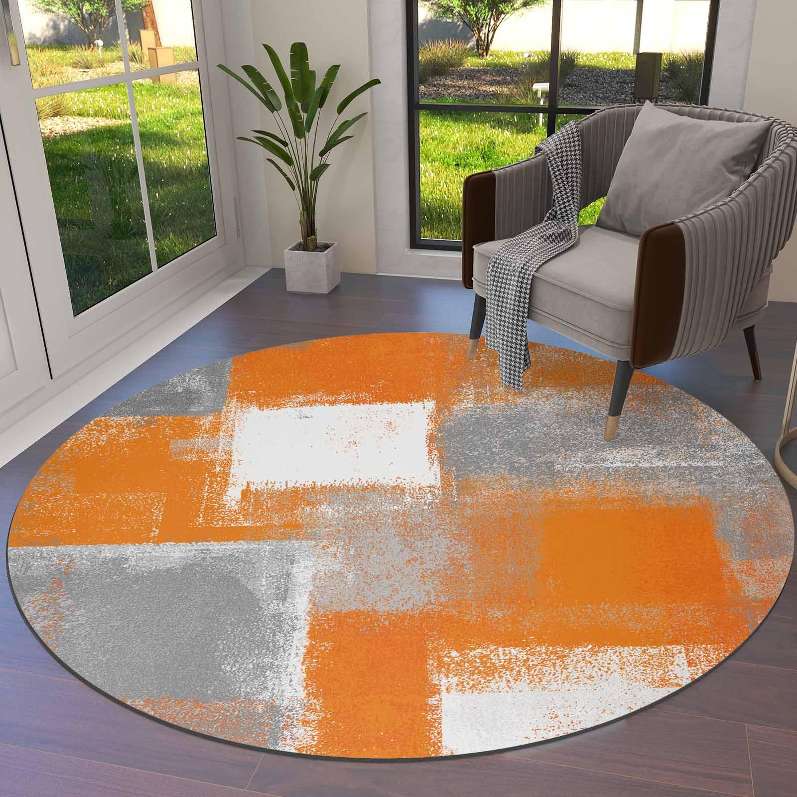 Photo 1 of Thanksgiving Rugs Abstract Geometric Graffiti Oil Painting Orange Carpet Non-Slip Area Rug Stain-Proof Accent Area Rug for Bedroom Living Room Home Decoration, 6 Feet Soft Round Carpet Absorbent