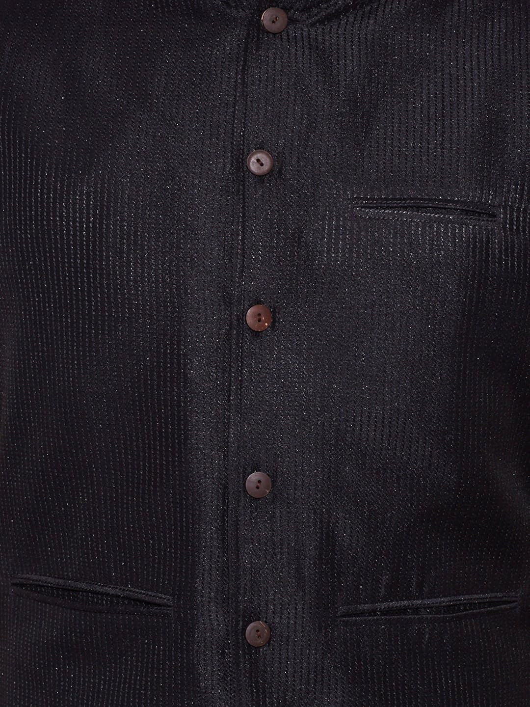 very me men's designer black faux silk textured nehru jacket