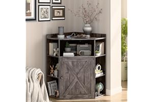 Corner Storage Cabinet, Farmhouse Bookshelf with USB Ports and Outlets Industrial Organizer for Small Space Wooden 6-Cubby Bo