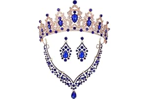 Aimilcall Tiaras Crown And Jewelry Sets for women,Tiaras Earrings and Necklace for Wedding, Birthday,Rhinestone Crystal Bridal Jewelry Sets for Costume Birthday Party Prom(A1)