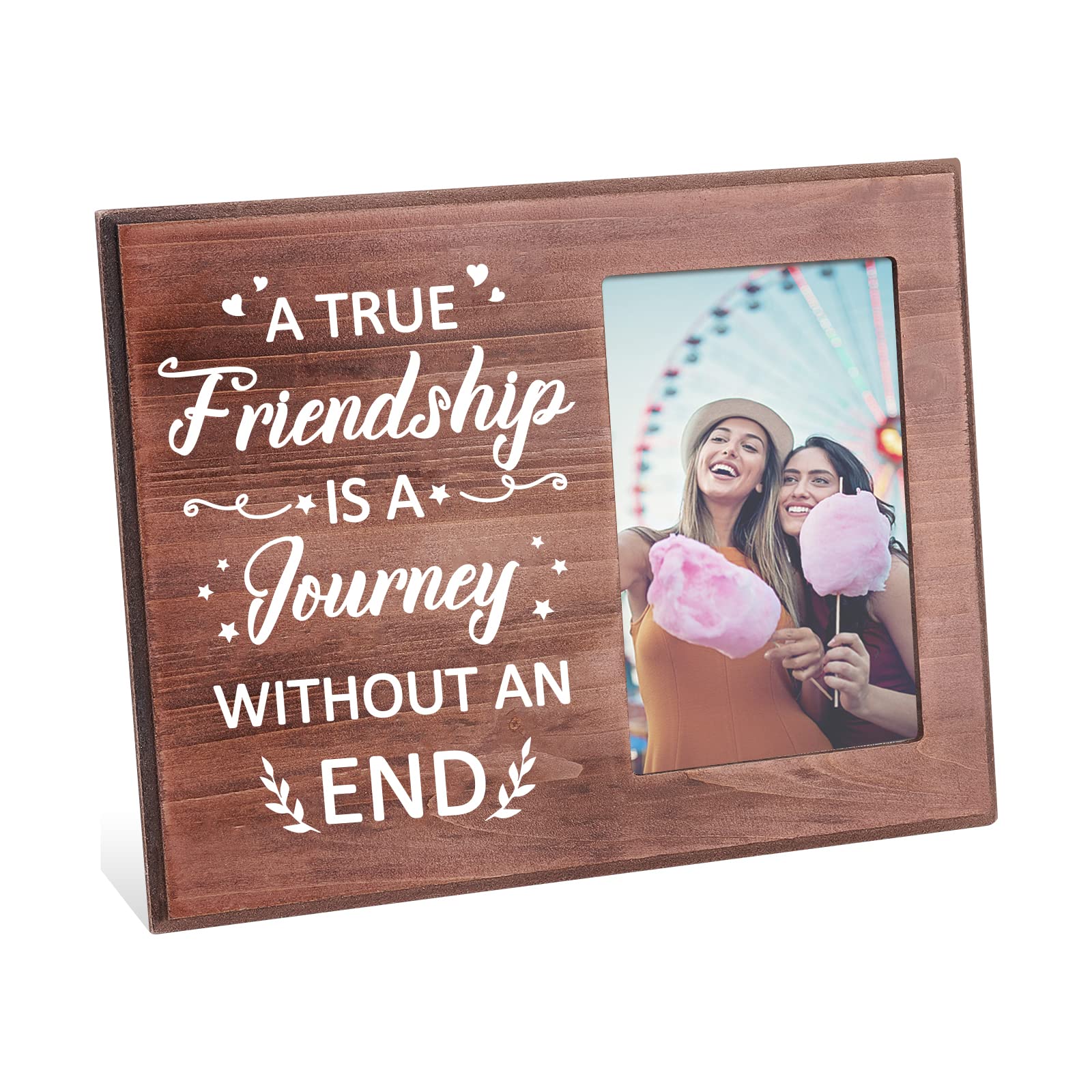 FINGERINSPIRE A True Friendship is a Journey Without an End, Best Friend Wooden Picture Frame 10x15cm Unique Birthday Photo Frame Gift, Graduation Gifts, Going Away Gifts for Home Room Decoration