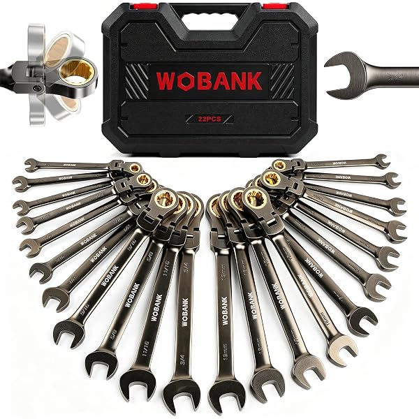 WOBANK 22-PIECE RATCHETING WRENCH SET, FLEX HEAD COMBINATION...