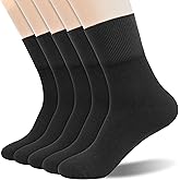 GBZJDSW Rubber-Free Loose Wide Calf Cotton Crew Socks for Men and Women, Non-Binding Seamless Dress Socks Black, 5 Pairs