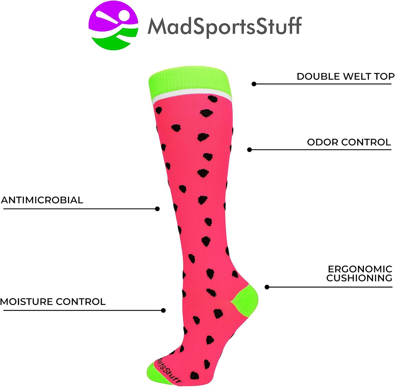 MadSportsStuff Neon Watermelon Athletic Over The Calf Socks : Clothing