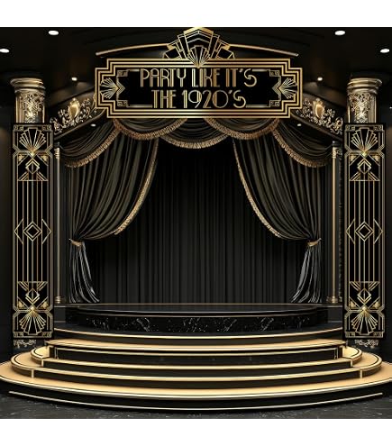 Avezano Roaring Twenties Party Banner – 1,8 X 1,1 M, Schwarz-Gold, Gatsby Thema – Fotohintergrund