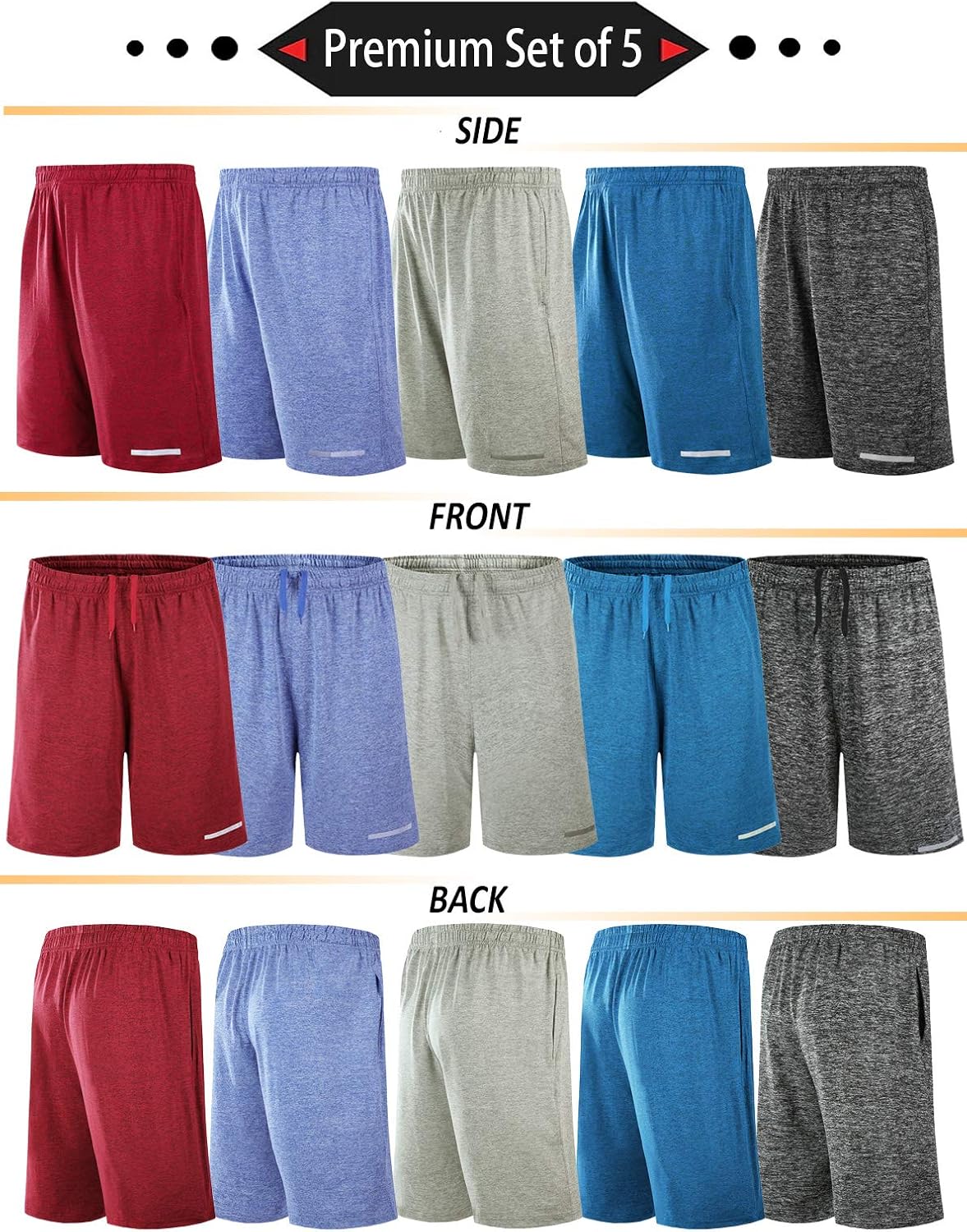 Liberty Imports Pack of 5 Men's Athletic Basketball Shorts Mesh Quick Dry Activewear with Pocket at  Men’s Clothing store
