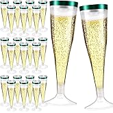 Dyrfolm 100 Pcs Disposable Plastic Flutes, 4.5oz Clear Champagne Glasses - Ideal for Parties, Weddings & Cocktails - Green