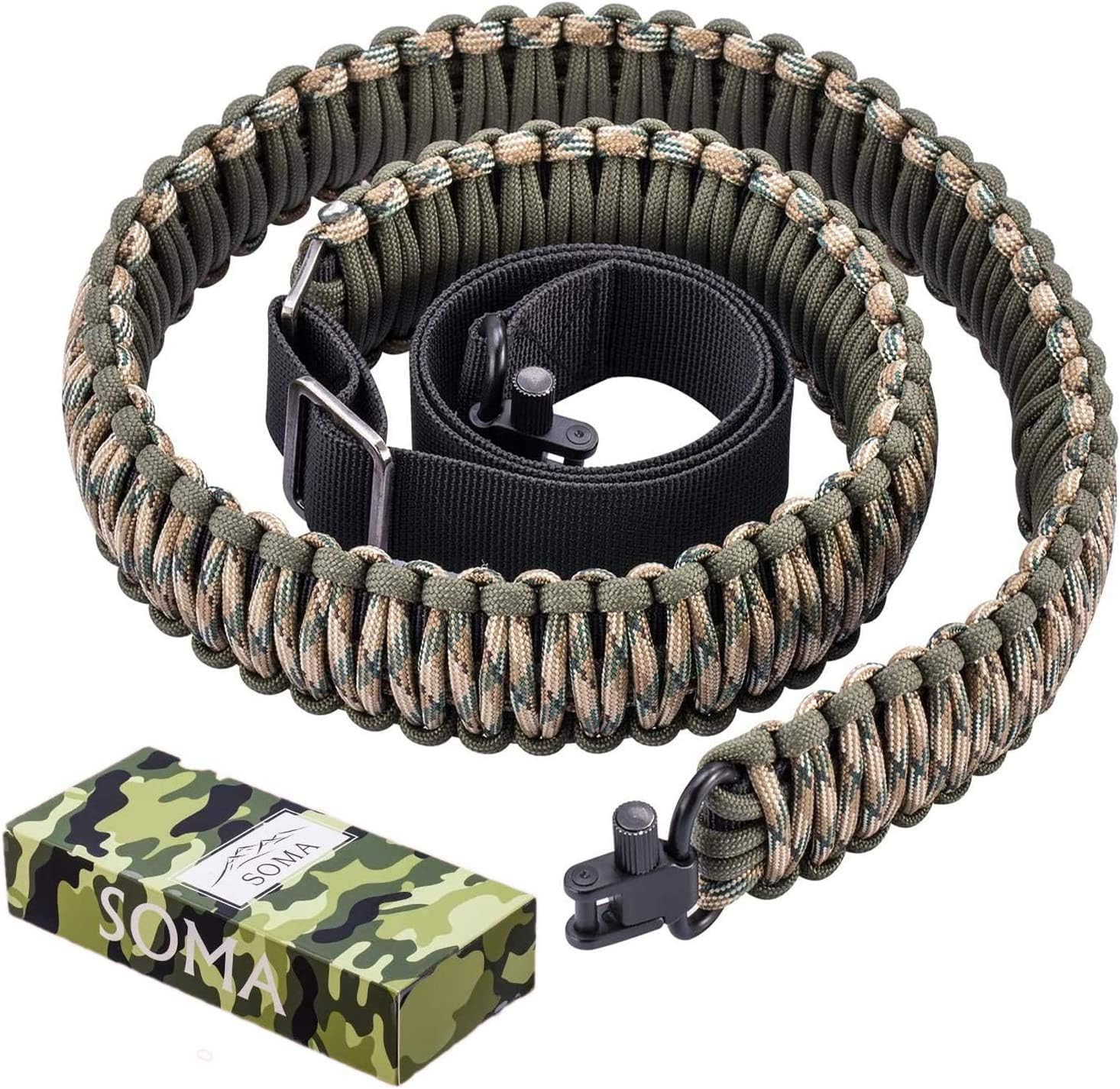 SOMA Rifle Sling 550 Paracord 2 Point Gun Slings Adjustable Shotgun Strap w/Swivels for Outdoor Hunting (Green&Camo) : Sports & Outdoors