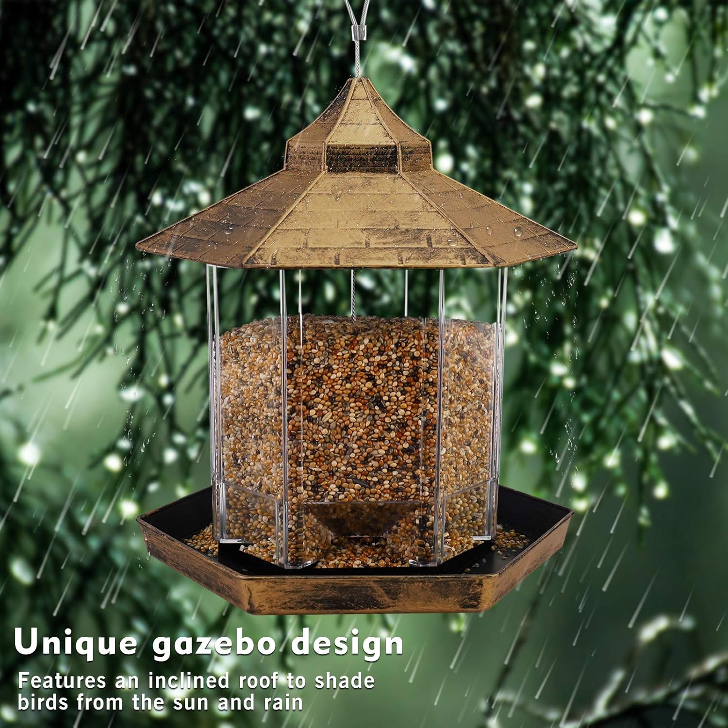 Hanging Wild Bird Feeder Gazebo Birdfeeder Outside Decoration -Perfect for Attracting Birds on Outdoor Garden Yard for Bird Lover Kids, 2.6lb Capacity Hexagon Shaped with Roof Avoid Weather and Water : Garden & Outdoor