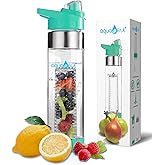 NEW AquaFrut Bottom Loading Fruit Infuser Water Bottle - BPA Free Tritan Plastic - Leak Proof - 24 OZ - Infusion Recipe eBook (Teal)