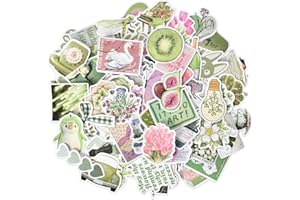 Volumoon 100 PCS Fashion Aesthetic Stickers, Green and Pink Decorative Stickers, Waterproof Cute Cartoon Patterns Decals for 