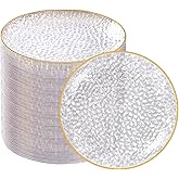 Rubtlamp 100 Pack Clear Gold Plastic Dessert Plates, 6Inch Clear Gold Small Appetizer Plates With Hammered, Heavy Duty Disposable Salad Plate, Elegant Cake Platos for Wedding, Birthday, Teatime