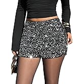 OYOANGLE Women's Sequin Sparkly Straight Leg Shorts Shiny Low Waisted Skinny Party Going Out Shorts