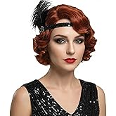 H&Bwig Short Red 20s Wigs for Women Natural Finger Wave Synthetic Hair Wig for Women Lady Ladies Cosplay Anime Party Costume Anime Flapper Wig