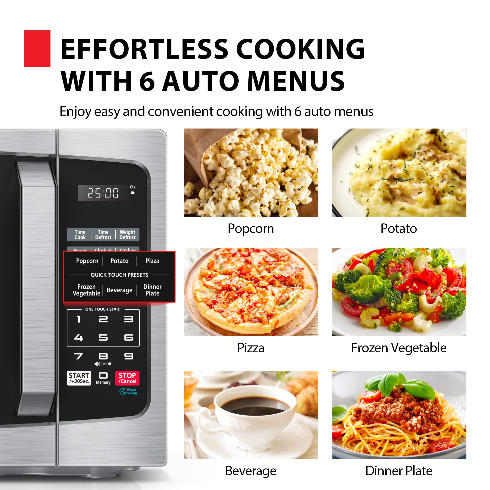TOSHIBA ML-EM09PA(SS) Small Microwave Oven with 6 Auto Menus, Mute Function & Child Lock, LED Lighting, Perfect for Apartments & Dorms, 0.9 Cu Ft, 10.6 Inch Removable Turntable, 900W, Stainless Steel
