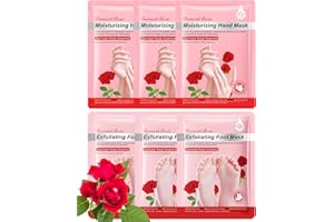 Hand and Foot Mask Set-6Pairs Rose Moisturizing Gloves Socks, Hydrating Exfoliation Repair Hand Foot Peeling Mask for Dry Cra