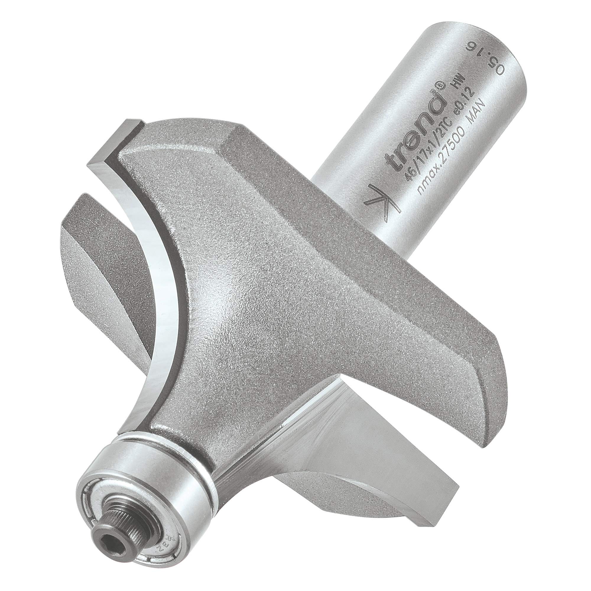Trend Professional Bearing Guided Ovolo Router Cutter, 19mm Radius, 1/2 Inch Shank, 51mm Cut Diameter, 25mm Cut Length, Two Bearings, TCT, 46/17X1/2TC