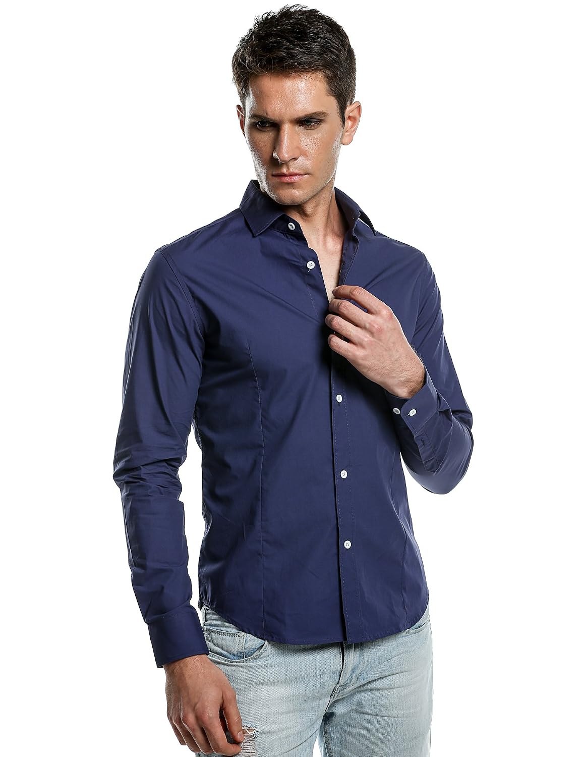 Mens Long Sleeve Button Dress Shirt 