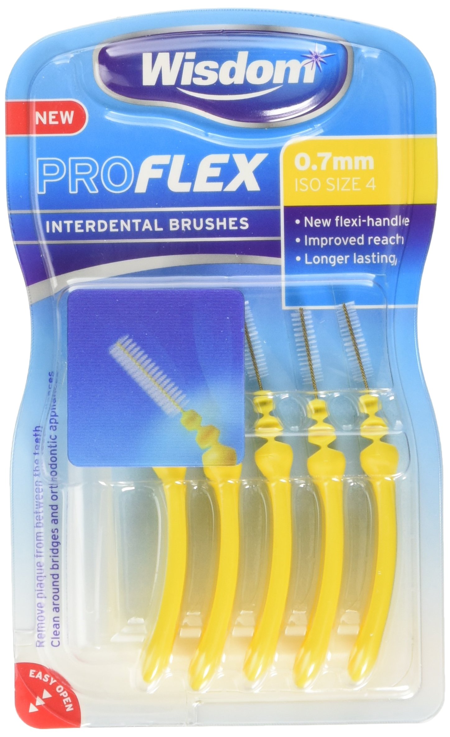 Wisdom Proflex Interdental Brushes, 0.70 mm, Yellow, Pack of 4, 20-Count
