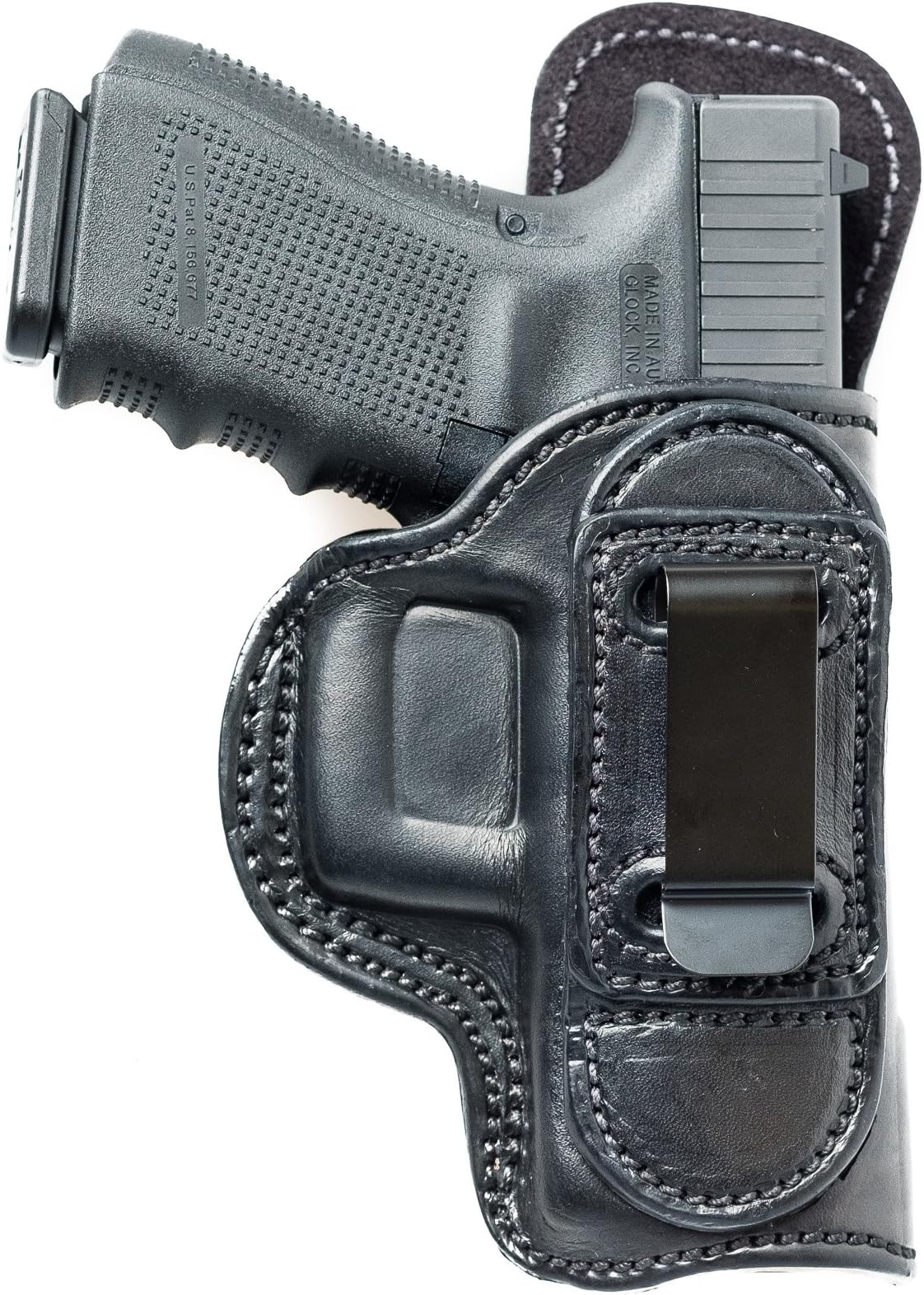 Tuckable (IWB) Leather Holster for Glock 19, 23. Inside The Pants Holster for Tuck in Shirt Conceal Carry.