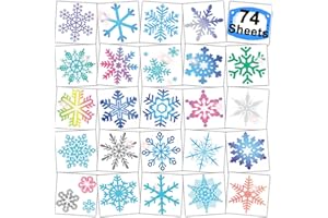 CHARLENT Glitter Snowflake Temporary Tattoos for Kids Party Supplies - 74 Individually Sheets Glitter Winter Snowflake Tattoos for Boys Girls Holiday Party Favors