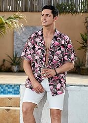 HISDERN Mens Hawaiian Shirt Flamingo Short Sleeve