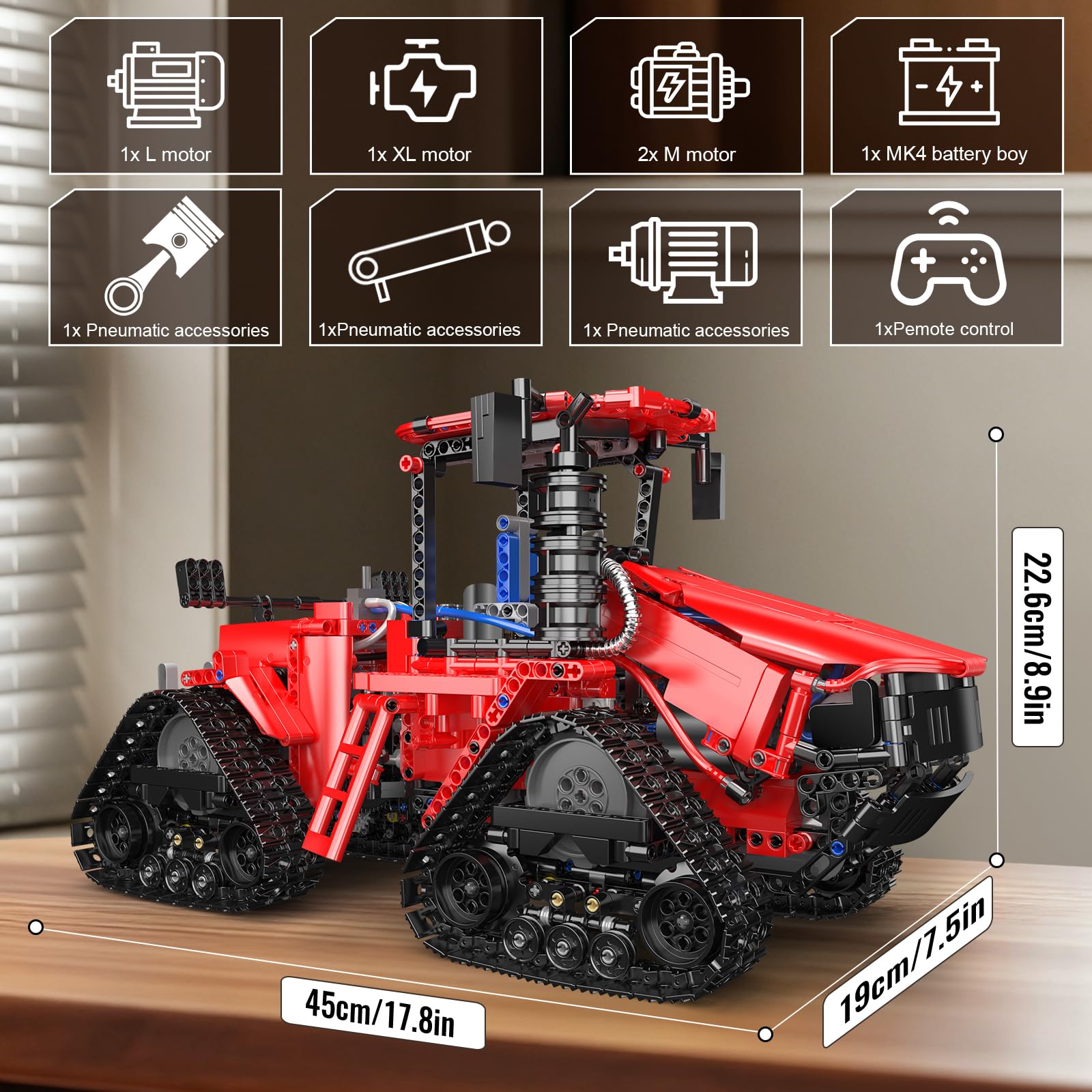 Mould King 18020 Technik Fernbedienung Traktor Klemmbausteine Bausatz, 1698+ PCS MOC elektrischer Quadtrac 600 Spurtraktor, Schwere Baufahrzeug Clamp Traktor Blöcke Set für Jugendliche 14+/Erwachsene 4