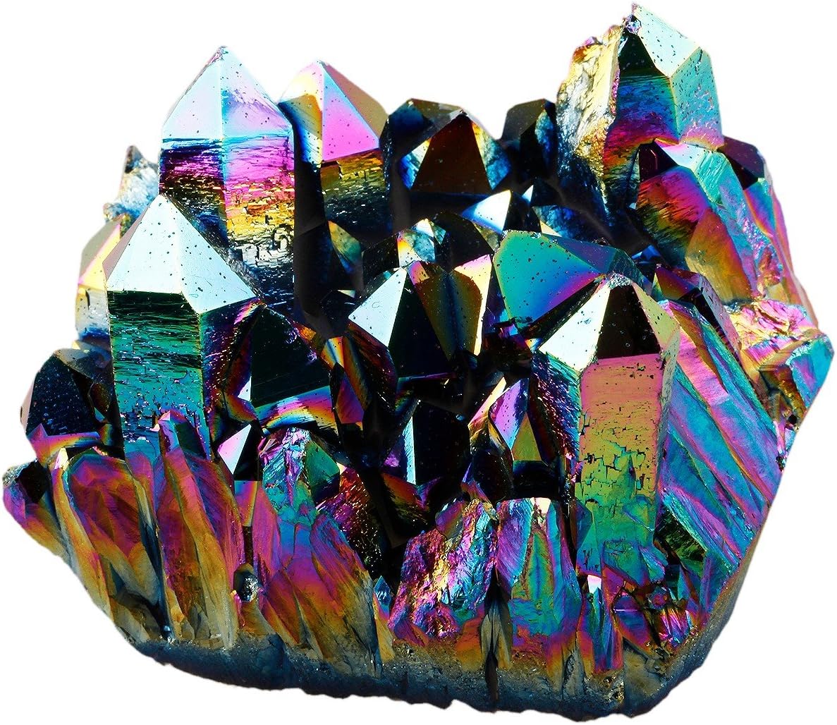 Indoor Fountains & Accessories - SUNYIK Rainbow Aura Titanium Coated Crystal Cluster,Quartz Drusy Geode Gemstone Specimen Figurine(0.4-0.45lb)