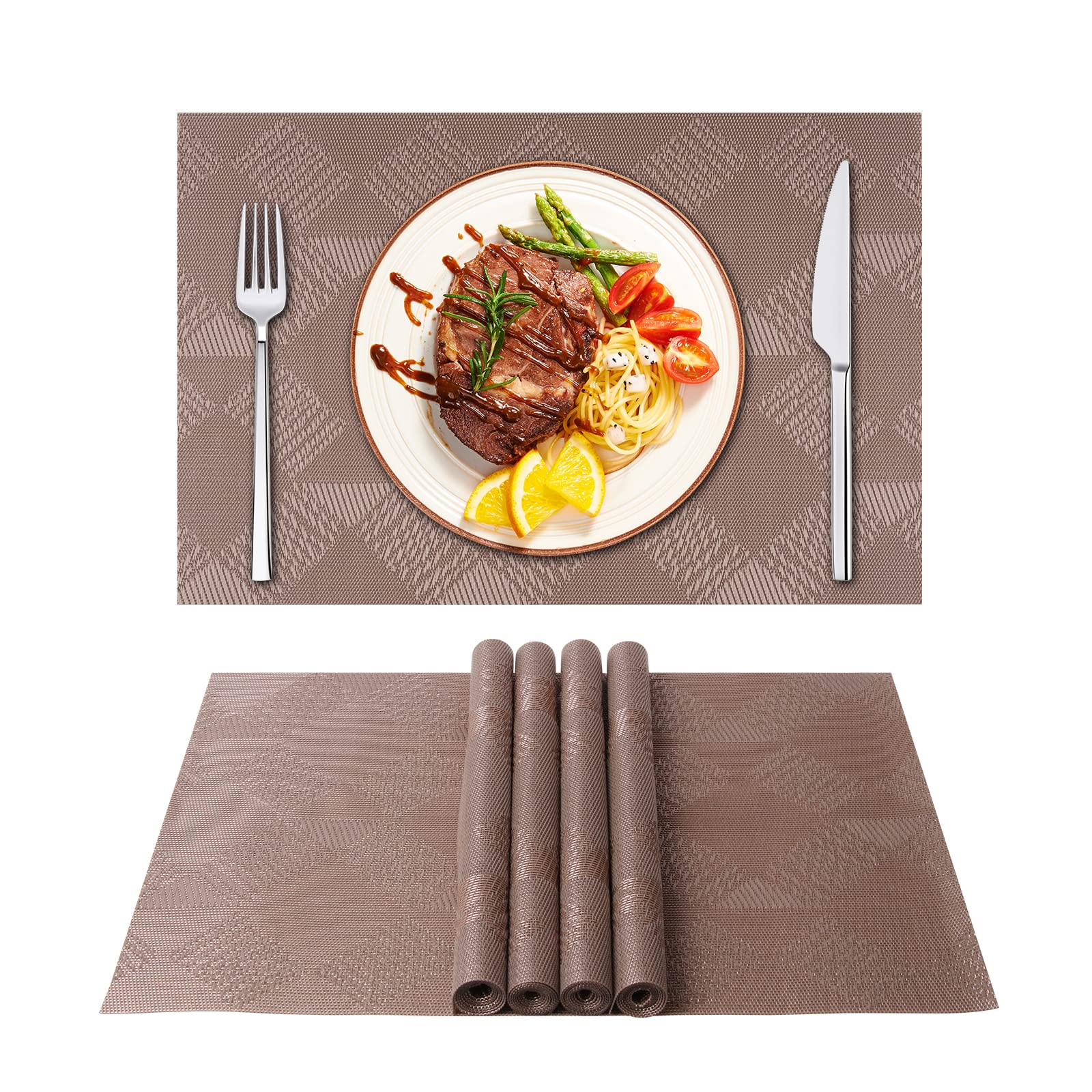 ASYOUWISH Set of 6 PVC Kitchen Table Place Mats, Non-Slip and Washable? Ecological, Ideal for the Kitchen Loess