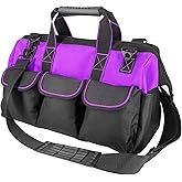 Oseeny 16-inch for women purple Tool Bag Non-slip feet adjustable shoulder strap 14 functional insert pockets,large capacity Men's heavy-duty toolbox,for electricians, carpentry,gardening (Purple)