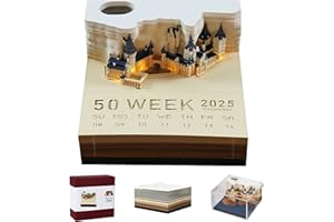 3D Desk Calendar 2025, 3D Art Calendar Memo Pad, OKYUK New Creative Time Piece Calendar, Tear-Away 3D Paper Notepad With Led Lights, Art Calendar Paper Carving, Holiday, New Year Gift (White Castle)
