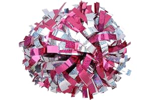 ICOBUTY ICOCHEER Cheerleading Pom Poms Metalic Holographic Cheerleader 6 inch 1 Pair 2 Pieces (Hot Pink Silver)