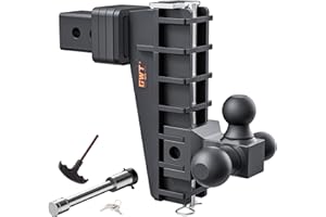 GWTAUTO Adjustable Trailer Hitch, Tri-Ball (1-7/8" x 2" x 2-5/16") Drop Hitch, Fits 2.5-Inch Receiver, 8 Inch Drop Hitch, 18500 LBS GTW-Class 3 Tow Hitch for Heavy Duty Truck, Black, Solid Ball Mount