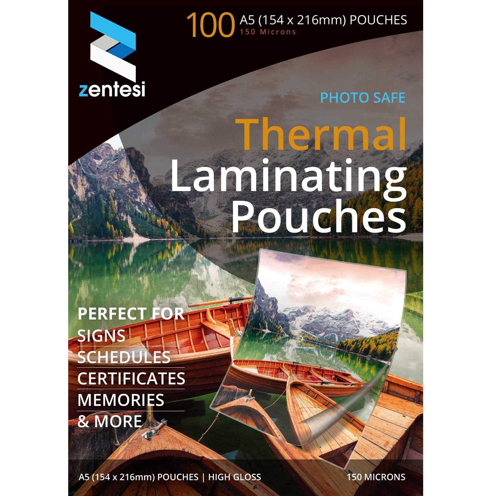 Zentesi A5 Laminating Pouches High Gloss Laminator Sleeves 150 Micron (75 + 75 Microns) Glossy Laminate Pouch Sheets - Pack of 100