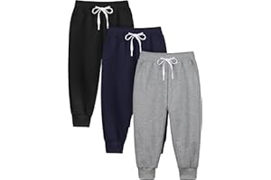 Resinta 3 Pack Toddler Girls Boys Sweatpants Kids Casual Athletic Pull-On Cotton Jogger Pants with Drawstring for Boys Girls