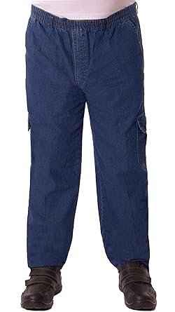 FASHION YOU WANT Herren Senioren Jeans Stretch Schlupfhose für Opas mit rundum Gummizug und Seitentaschen Schlupfjeans Gummiz